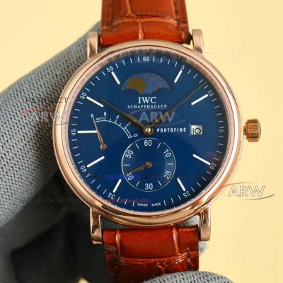 Replica TWA Factory IWC Portofino Rose Gold Case Blue Dial Kinetic Moon Phase Watch 